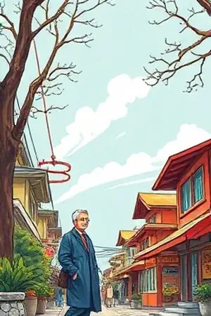暴雨天的旧胶片封面：暗房里晾挂的湿胶片与多出的撑伞人影